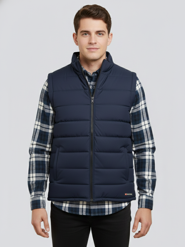 Payper Winter Sleeveless Zipper Mockneck Jacket For Men-Dark Navy-PH38