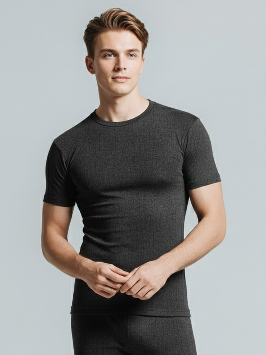 Half Sleeve Thermal Warmer Shirt For Men-Charcoal-TVS09