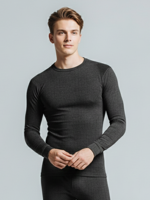 Long Sleeve Thermal Warmer Shirt For Men-Charcoal-TVS08