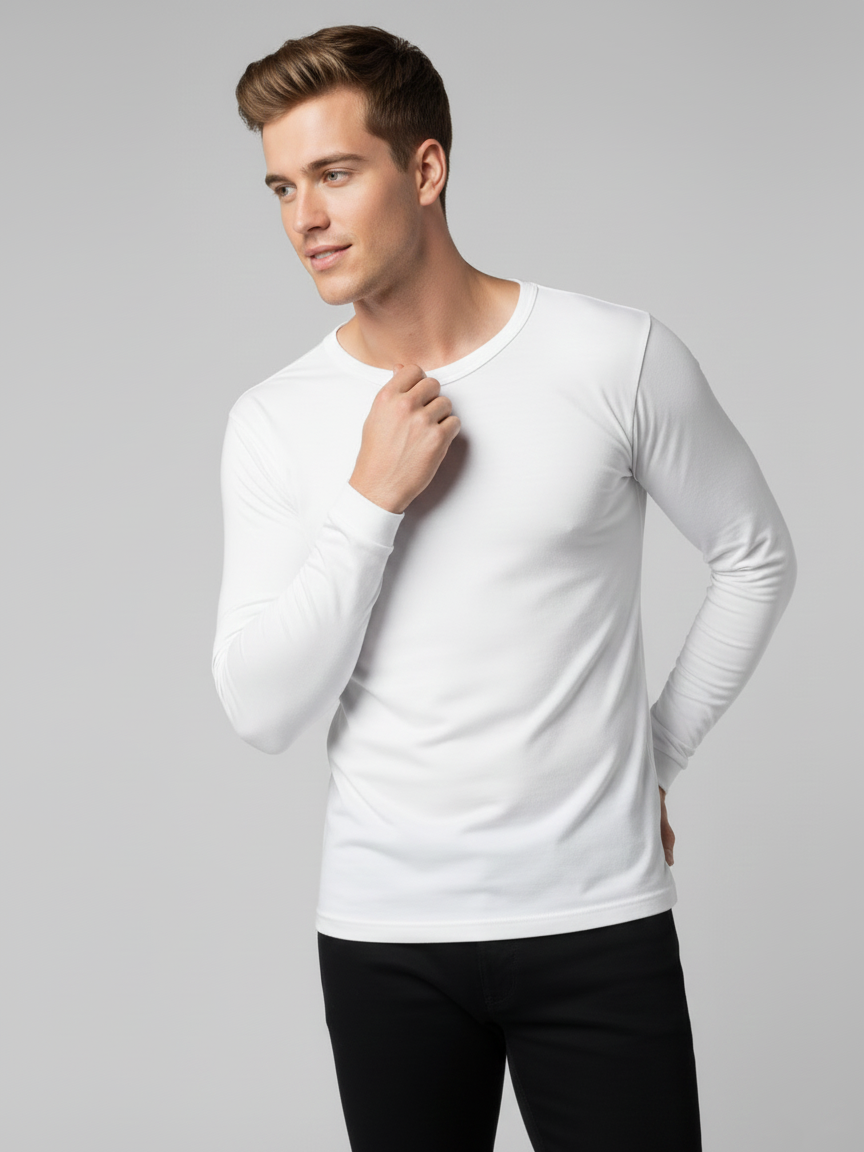 Long Sleeve Thermal Warmer Shirt For Men-White-TVS04