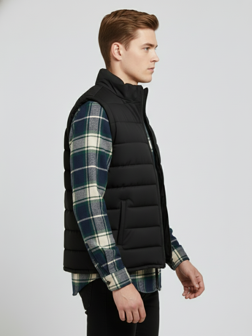 Payper Winter Sleeveless Zipper Mockneck Jacket For Men-Black-PH33