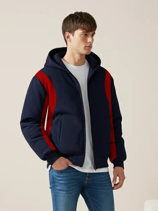 Louis Vicaci Zipper Winter Jacket For Men-Dark Navy With Red-PH09