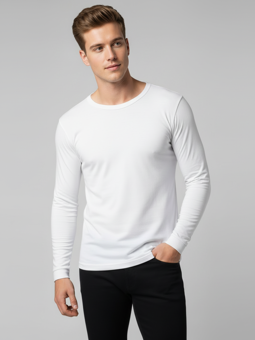 Long Sleeve Thermal Warmer Shirt For Men-White-TVS04