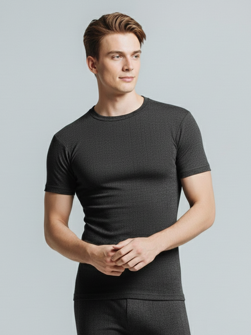Half Sleeve Thermal Warmer Shirt For Men-Charcoal-TVS09