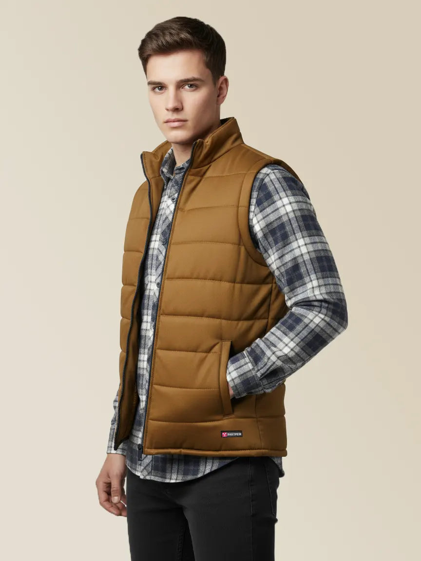 Payper Winter Sleeveless Zipper Mockneck Jacket For Men-Brown-PH19