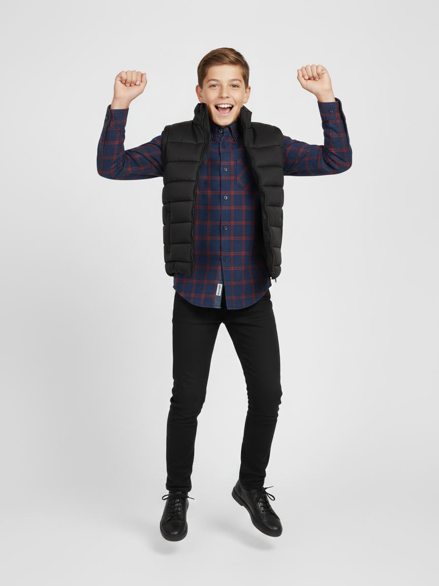 Payper Winter Sleeveless Zipper Mockneck Jacket For Kids-Black-PSJ02