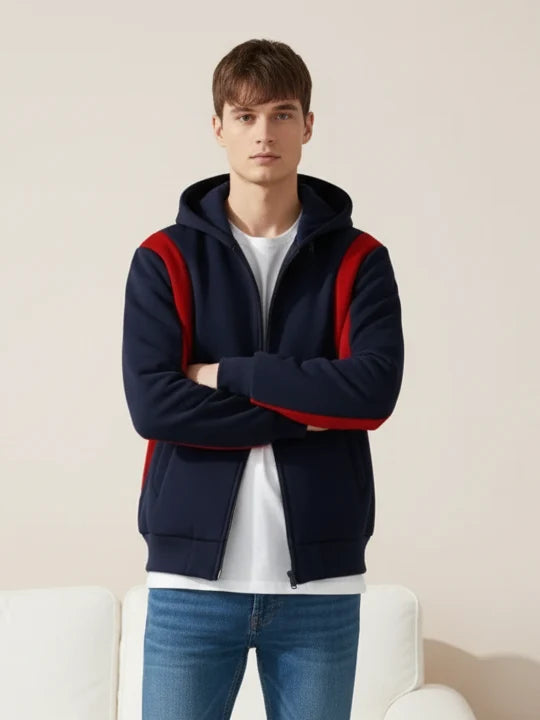 Louis Vicaci Zipper Winter Jacket For Men-Dark Navy With Red-PH09