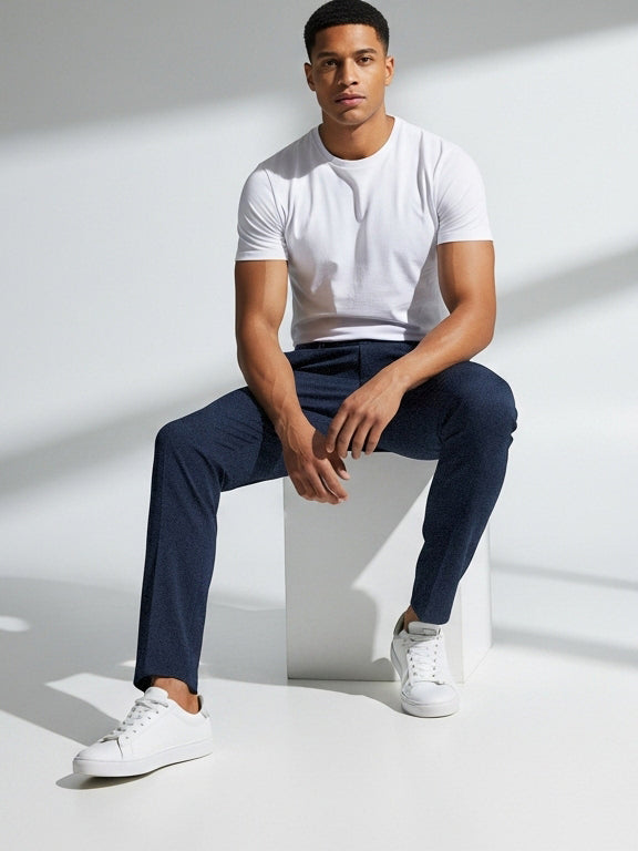 Louis Vicaci Denim Lycra Stretchy Slim Fit Pent For Men-Light Navy-RA0135