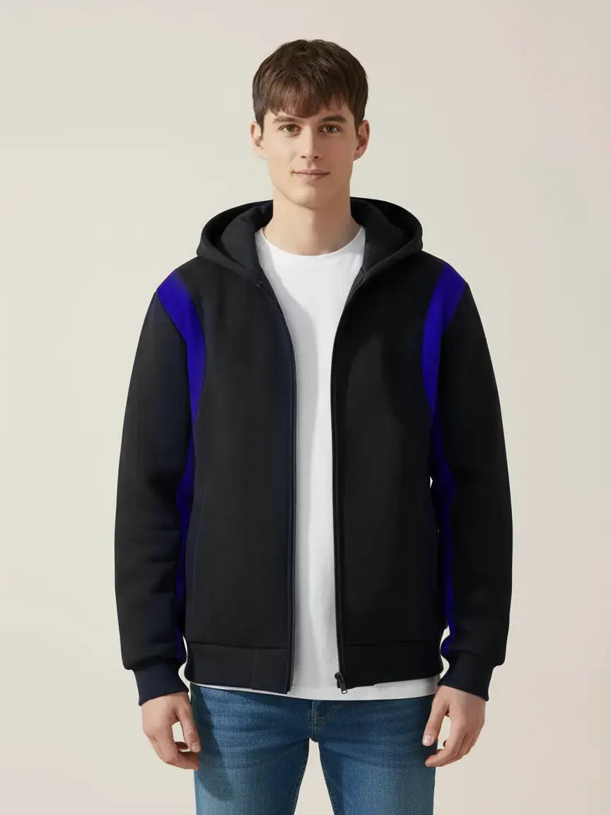 Louis Vicaci Zipper Winter Jacket For Men-Black With Royal Blue-PH12