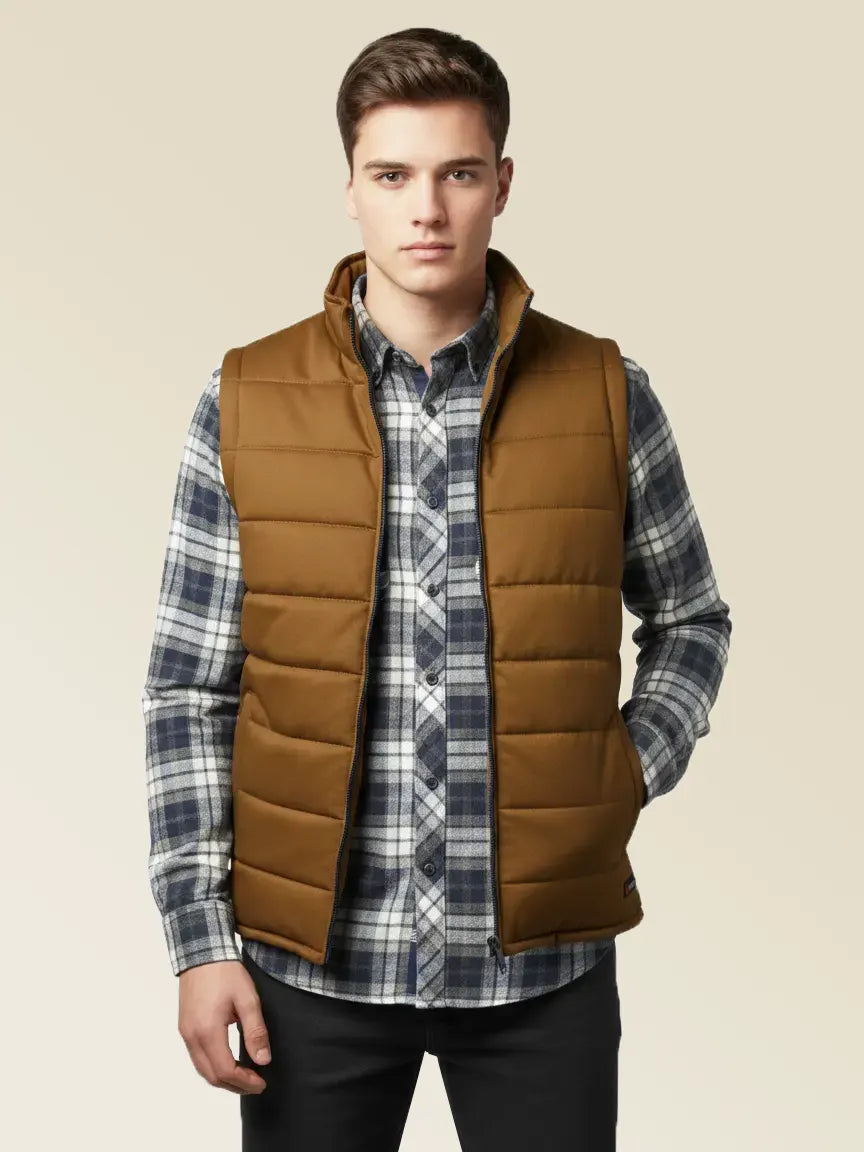 Payper Winter Sleeveless Zipper Mockneck Jacket For Men-Brown-PH19