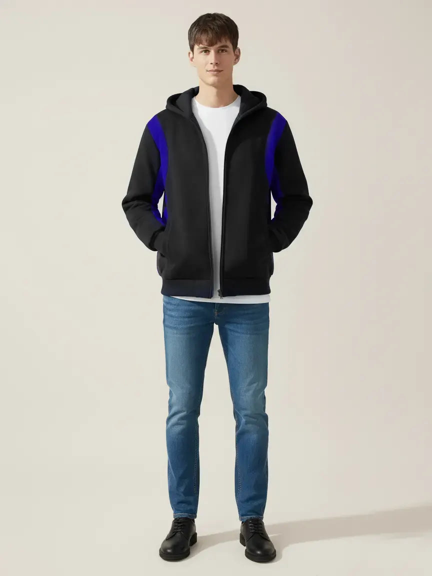 Louis Vicaci Zipper Winter Jacket For Men-Black With Royal Blue-PH12