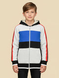 NXT Inner Hood Fur Fleece Full Zipper Hoodie For Kids-Grey with Black & Blue Panels-BR14425