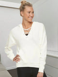NK Terry Fleece Lace Up Hoodie For Ladies-Off White-BE192/BR990