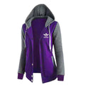 A&S Women's Hoodie-Purple With Grey Melange Button Jacket JPO1024