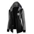 A&S Women's Hoodie-Black With Grey Melange Button Jacket JPO1022