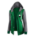 A&S Women's Hoodie-Green With Grey Melange Button Jacket JPO1021