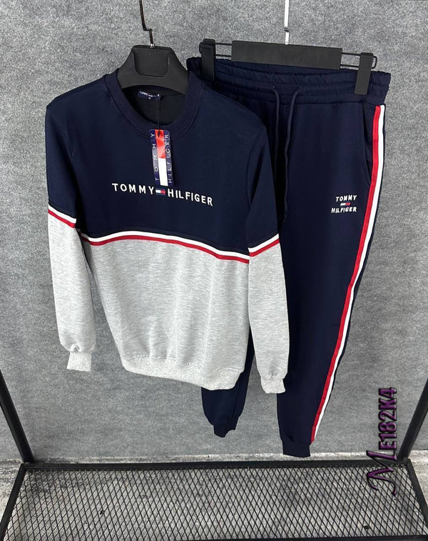 A&S 2-Tone Sweat Style 2-Pcs Winter Tracksuit Men-Black With Navy JPO1055