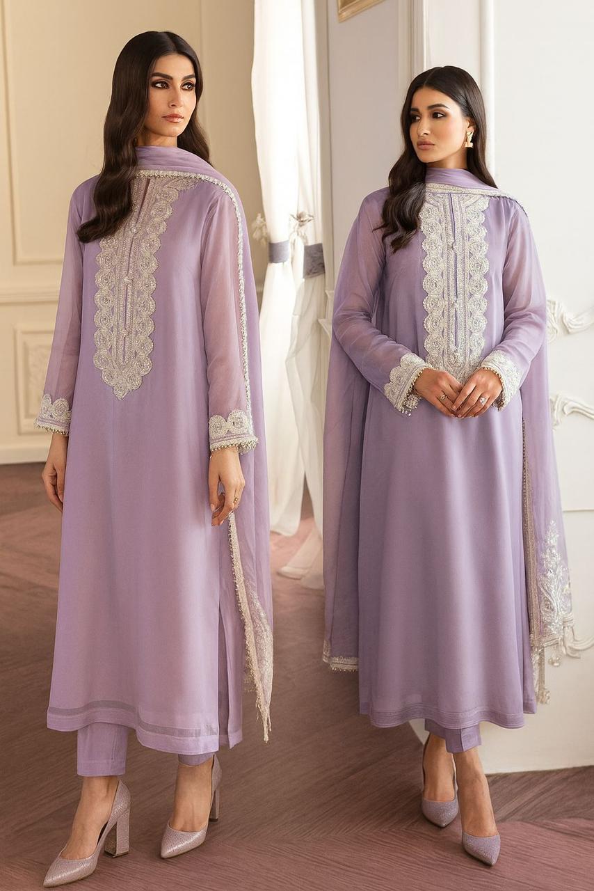 ✨ Baroque New Arrival – Un Stitched 3Pc Decent Chiffon Dress ✨JPO 1001