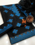 ✨ Baroque New Arrival – K H A A D I - N E T Ladies-Black With Blue Un Stitched 3Pc Dress ✨JPO1005