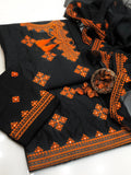 ✨ Baroque New Arrival – K H A A D I - N E T Ladies-Black With Orange Un Stitched 3Pc Dress ✨JPO1008
