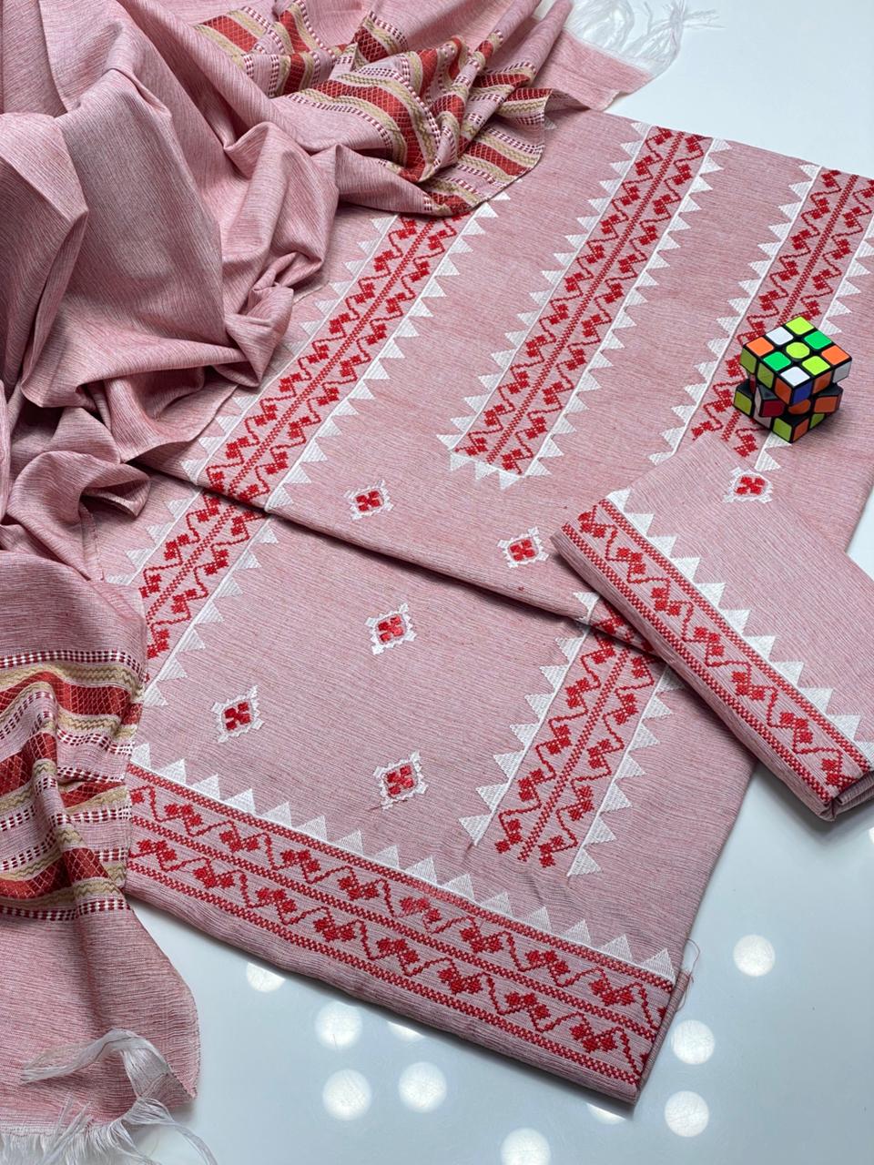 Stuff Soft Slub Khadder Ladies-Pink 3Pcs Dress JPO1016