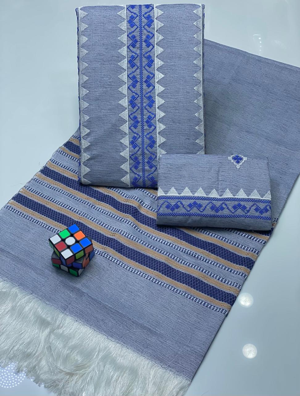 Stuff Soft Slub Khadder Ladies-Baby Blue 3Pcs Dress JPO1018