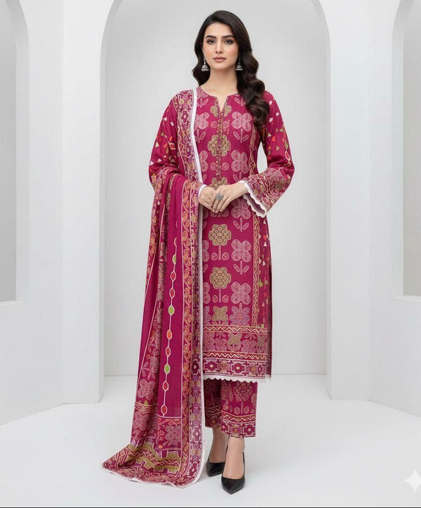 Mix Brand Khaddar Digital Print  Airjet Khadder Ladies-Pink 3Pc Suit JPO1041