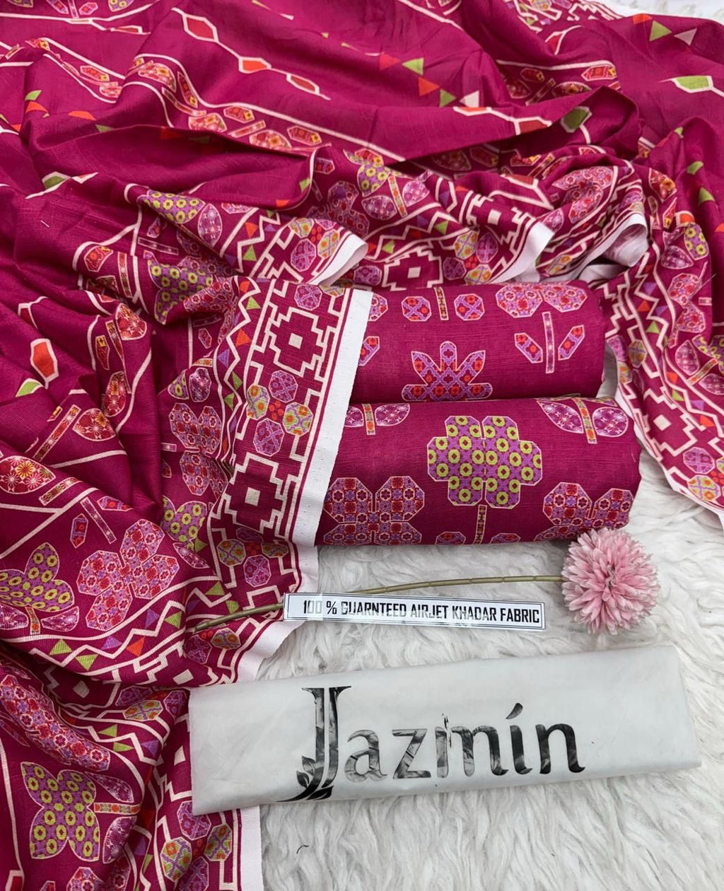 Mix Brand Khaddar Digital Print  Airjet Khadder Ladies-Pink 3Pc Suit JPO1041