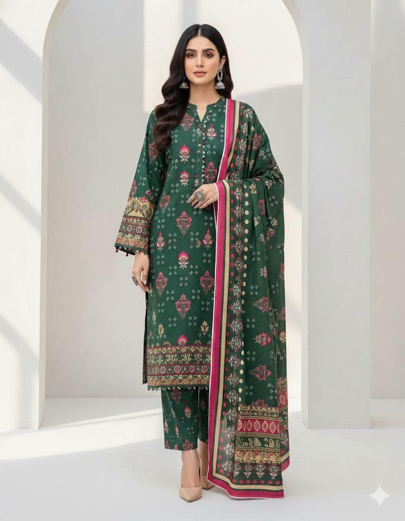 Mix Brand Khaddar Digital Print  Airjet Khadder Ladies-Pink 3Pc Suit JPO1042