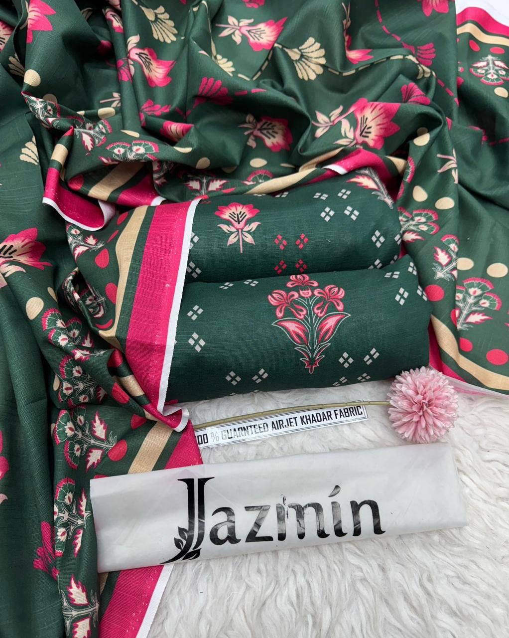 Mix Brand Khaddar Digital Print  Airjet Khadder Ladies-Pink 3Pc Suit JPO1042