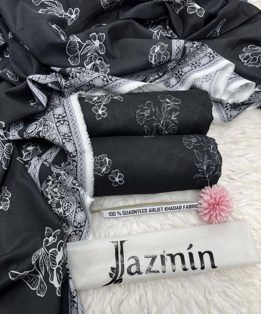 Mix Brand Khaddar Digital Print  Airjet Khadder Ladies-Black 3Pc Suit JPO1043