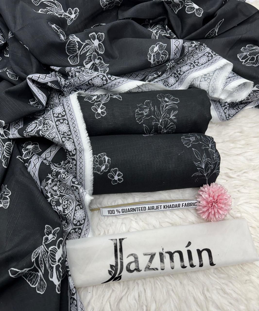 Mix Brand Khaddar Digital Print  Airjet Khadder Ladies-Black 3Pc Suit JPO1043