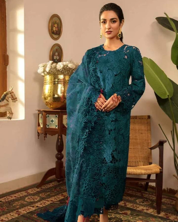 Lawn fully heavy  embroidered scifflie front with heavy embroidered work Unstitch 3Pc Ladies-Blue JPO1058