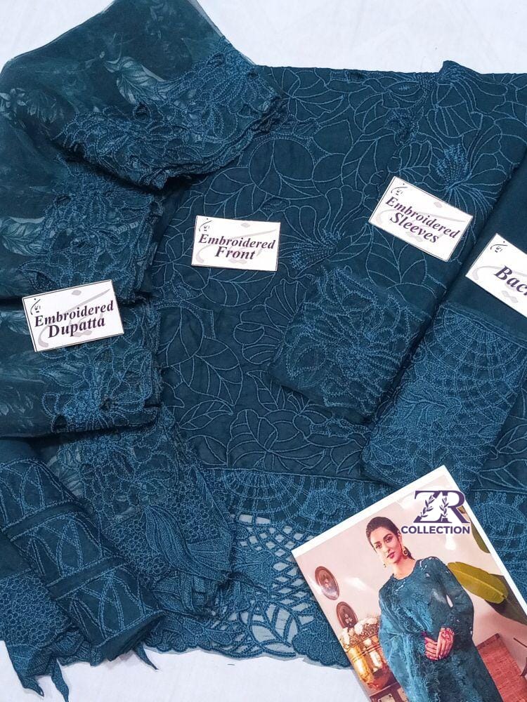 Lawn fully heavy  embroidered scifflie front with heavy embroidered work Unstitch 3Pc Ladies-Blue JPO1058