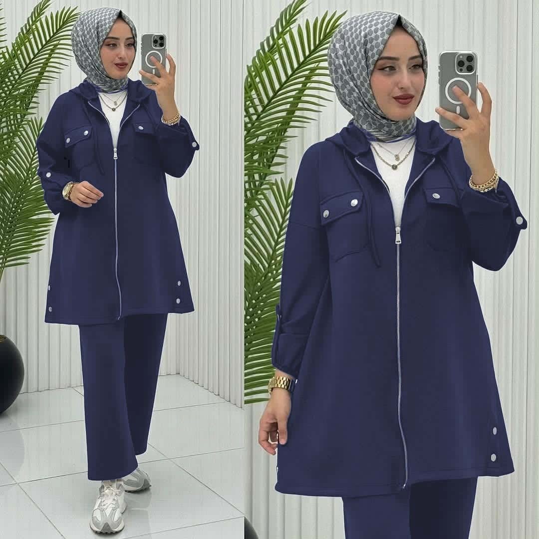 A&S Flap Double-Pocket  Style 2-Pcs Tracksuit For Ladies-Coral Blue JPO1070