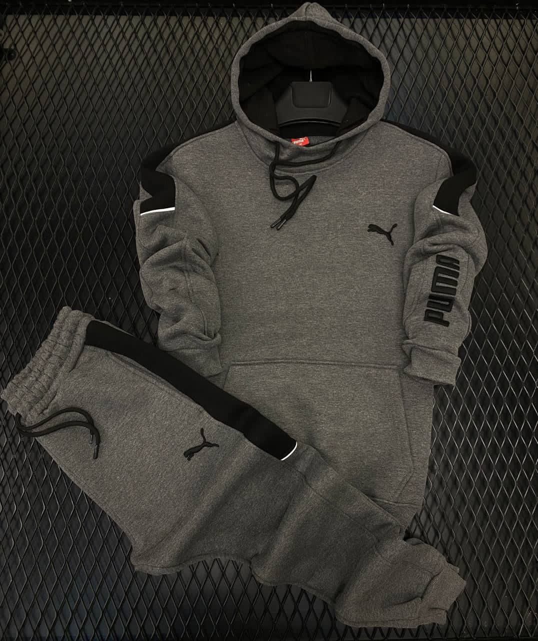 A&S Patch-Work Pullover Style 2-Pcs Winter Tracksuit Men-Grey JPO1073