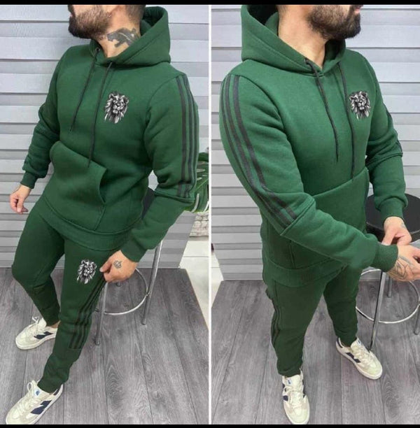 A&S Stripe Pullover Style 2-Pcs Winter Tracksuit Men-Green JPO1076