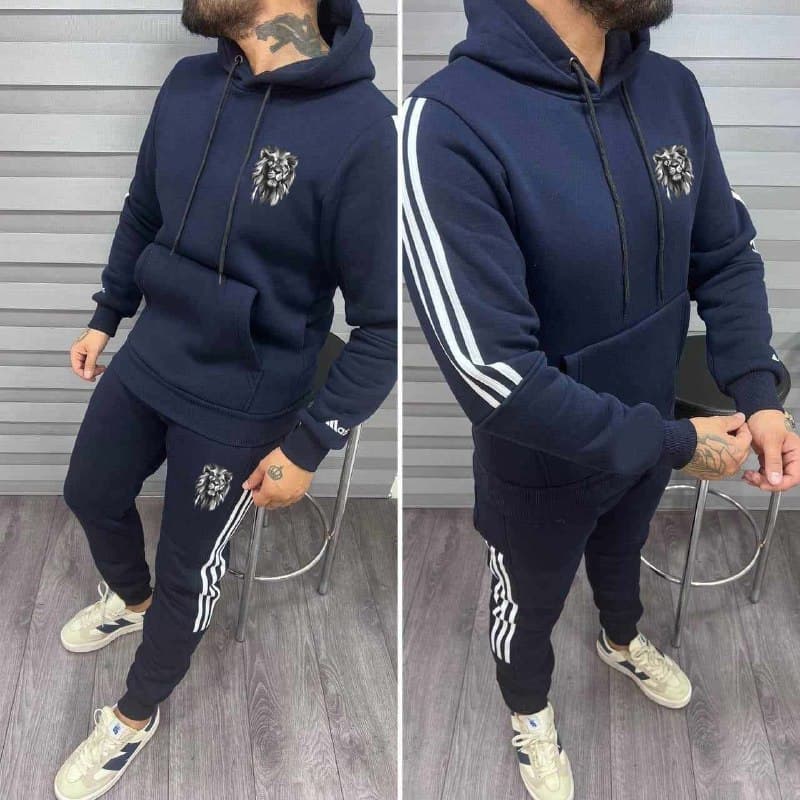 A&S Stripe Pullover Style 2-Pcs Winter Tracksuit Men-Navy JPO1077