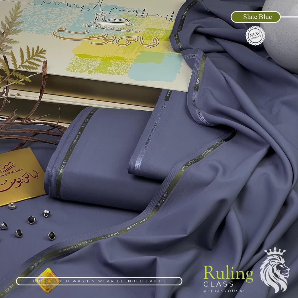 Libas-E-Yousaf Premium Unstitched 4  Season Wash'n Wear Fabric Men-Coral Blue JPO1087