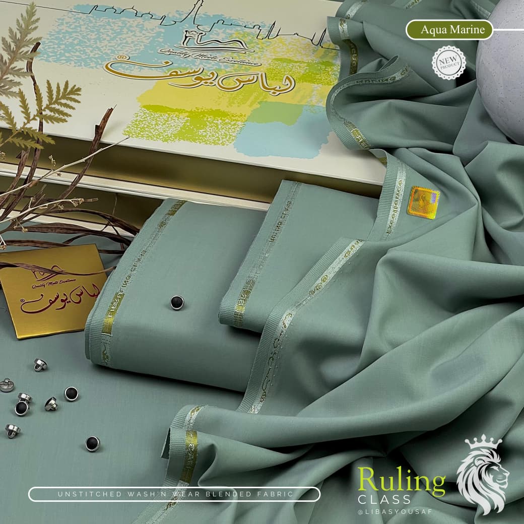 Libas-E-Yousaf Premium Unstitched 4  Season Wash'n Wear Fabric Men-Sea green JPO1086
