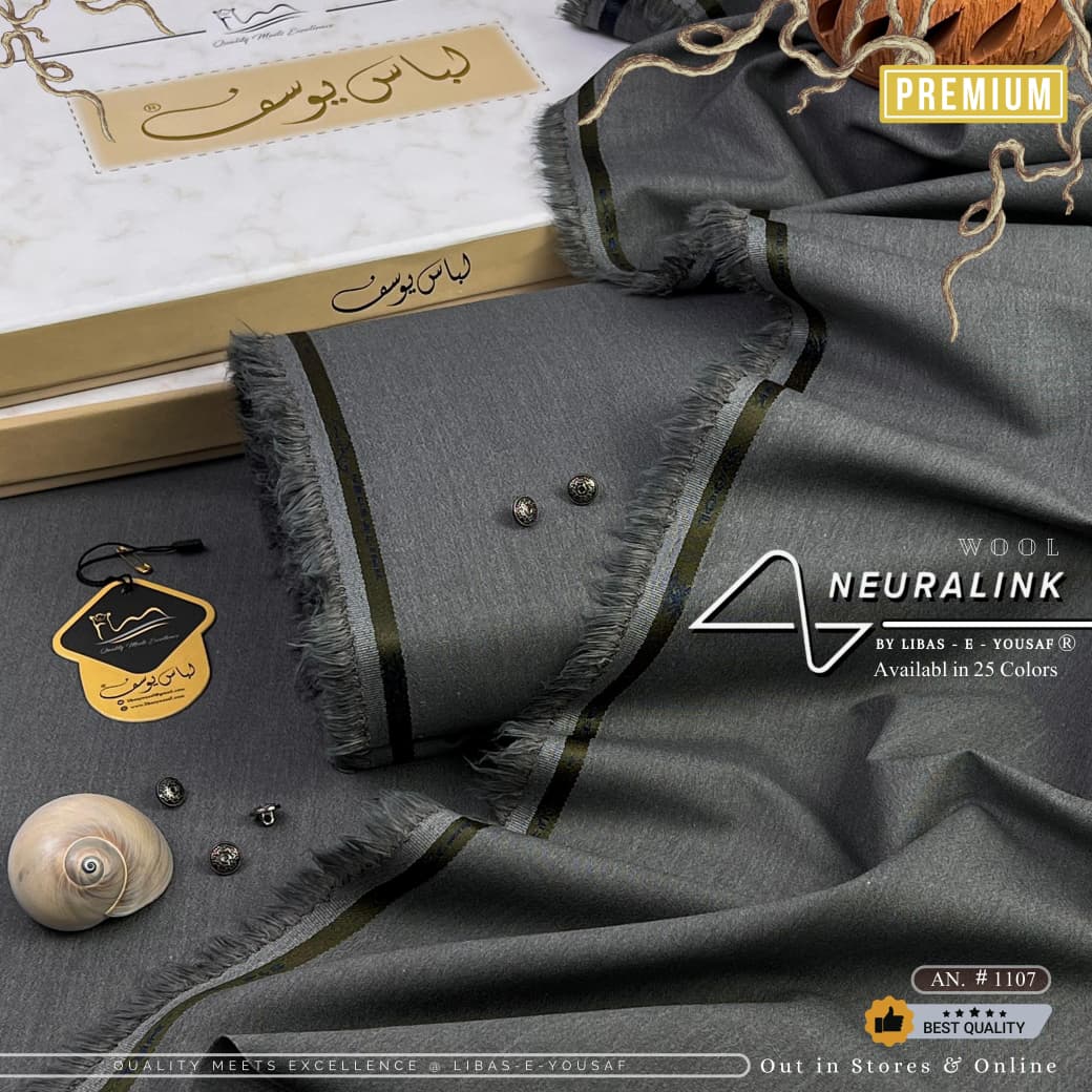 Libas-E-Yousaf Premium Unstitched Neuralink Wool Suit Men-Dark Grey JPO1101