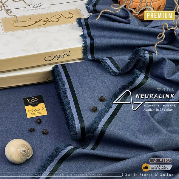 Libas-E-Yousaf Premium Unstitched Neuralink Wool Suit Men-Blue JPO1097