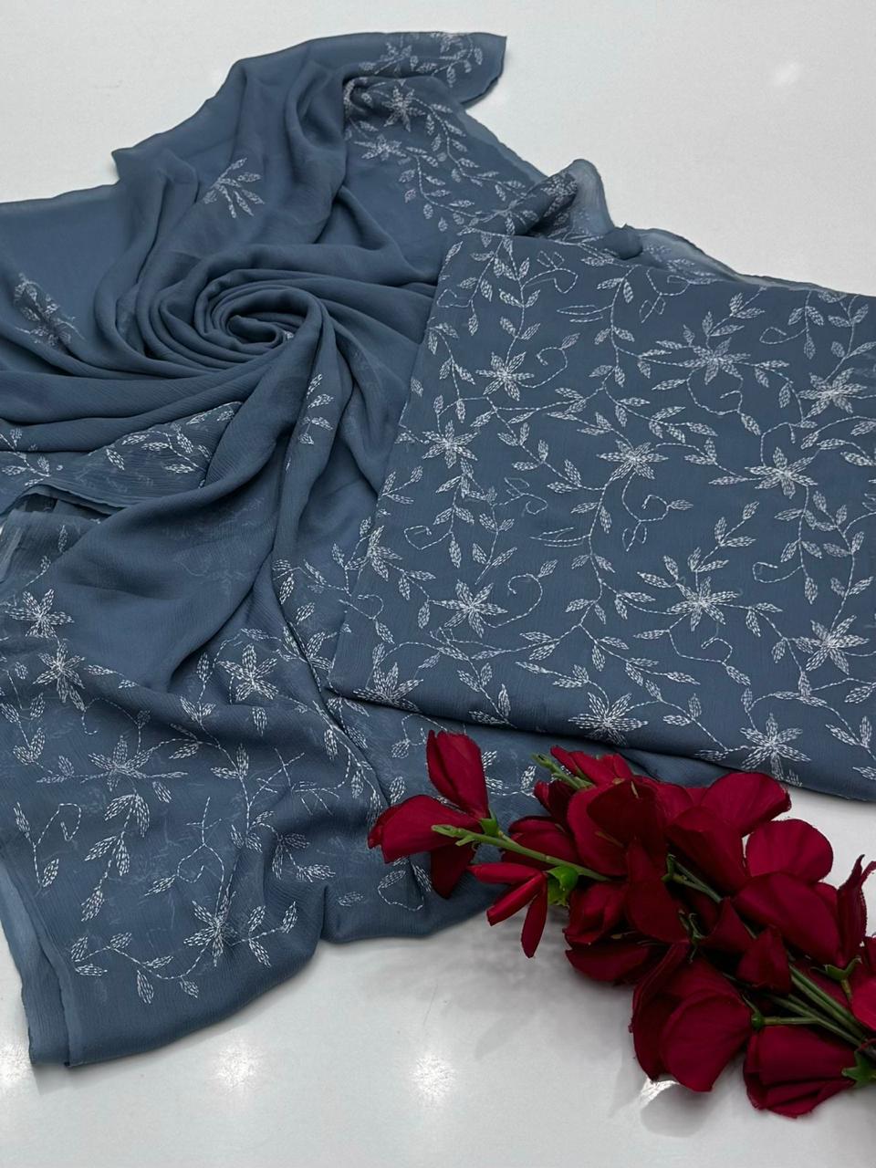 ✨ Baroque New Arrival – Un Stitched 2Pc Ladies-Slate Blue Decent Chiffon Dress ✨JPO1032