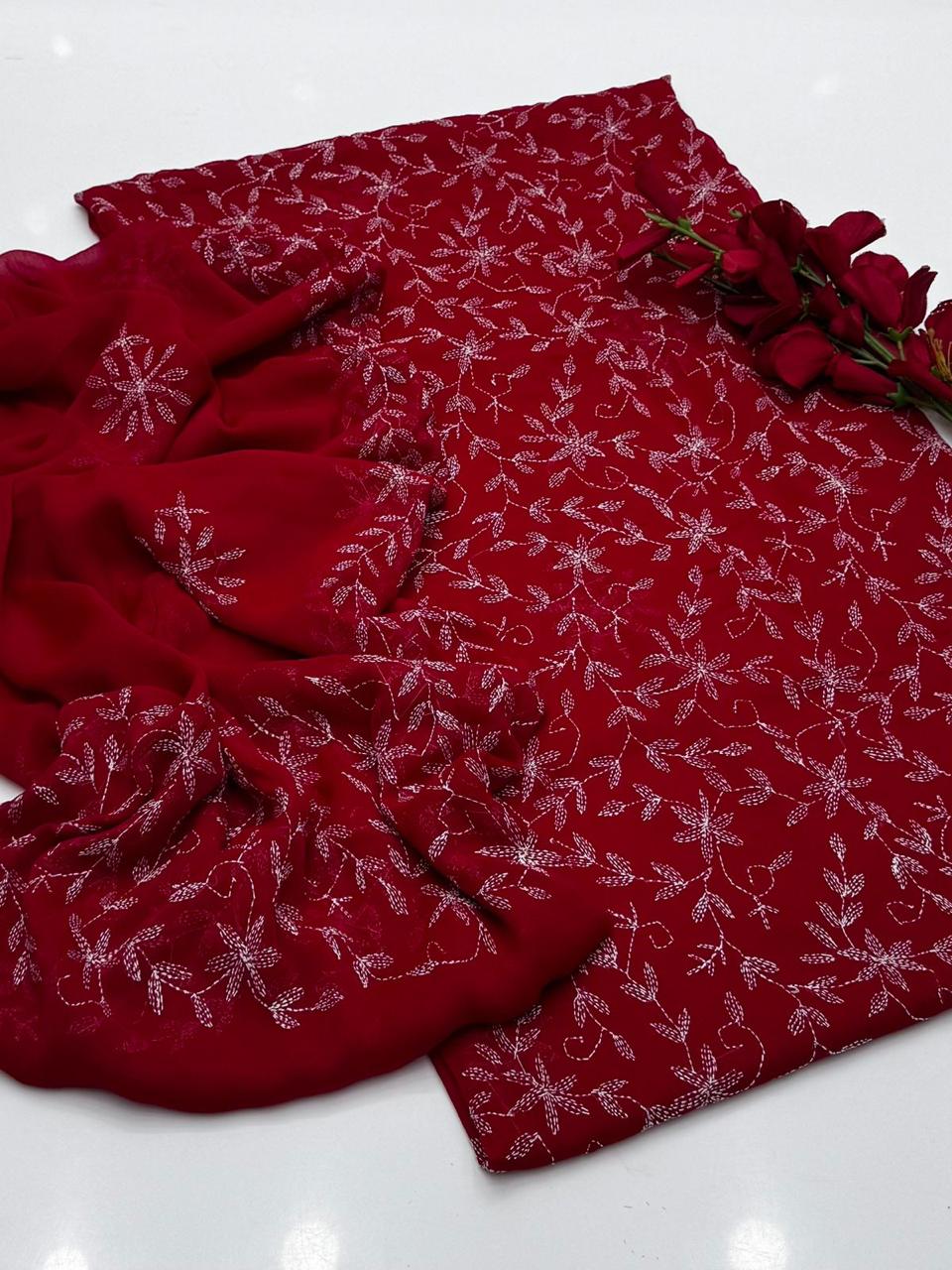 ✨ Baroque New Arrival – Un Stitched 2Pc Ladies-Red Decent Chiffon Dress ✨JPO1031