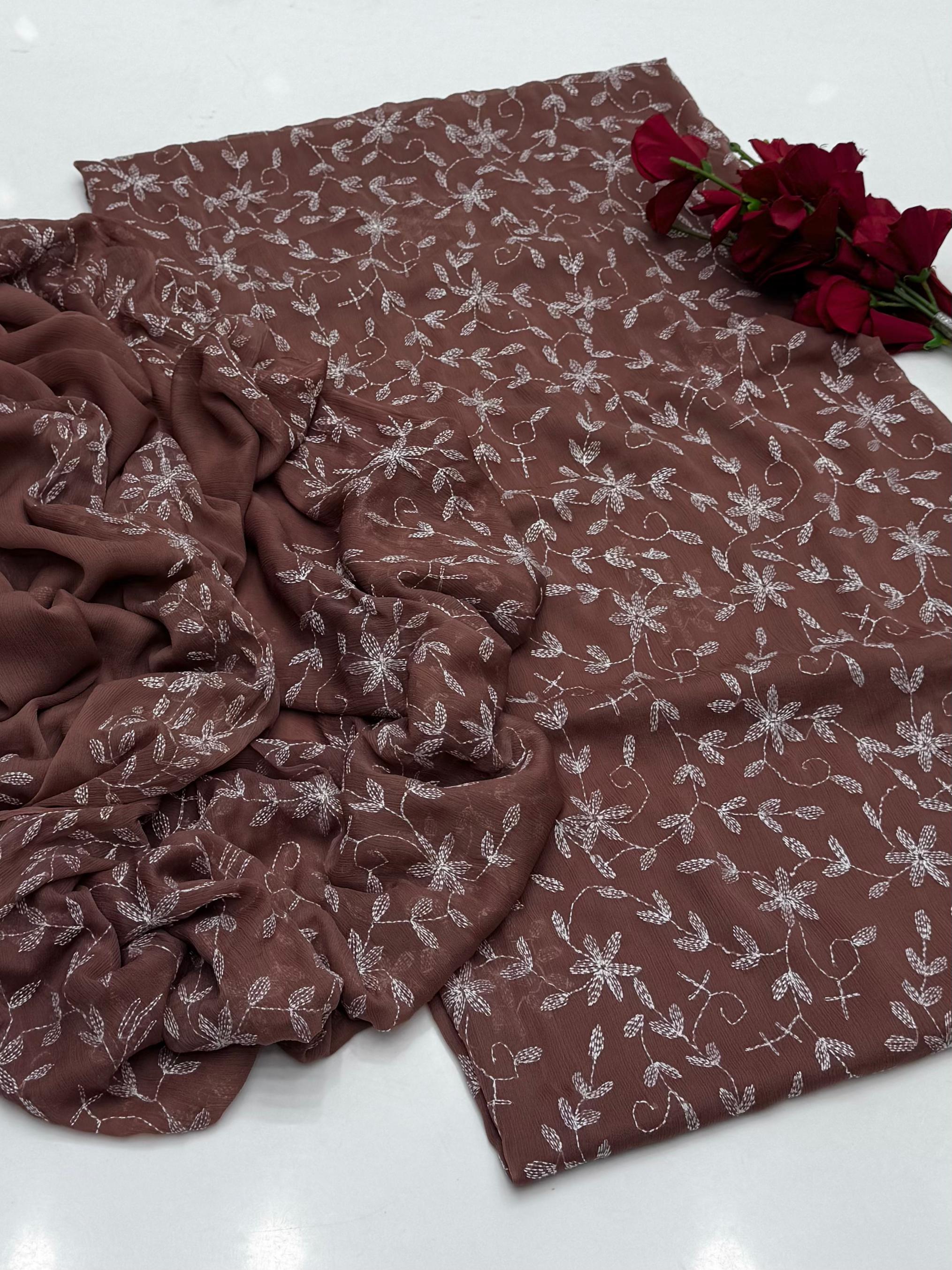 ✨ Baroque New Arrival – Un Stitched 2Pc Ladies-Brown Decent Chiffon Dress ✨JPO1030