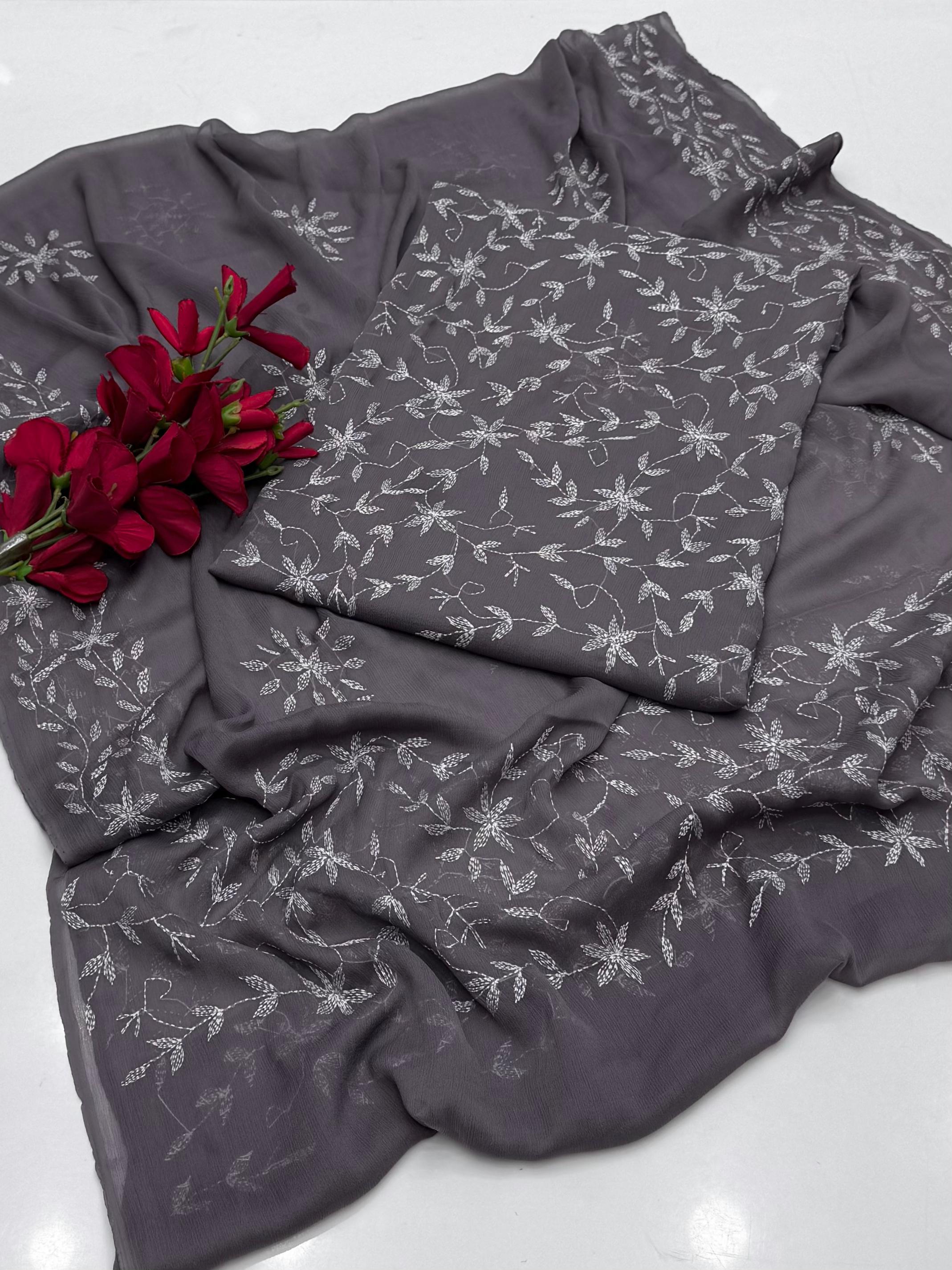 ✨ Baroque New Arrival – Un Stitched 2Pc Ladies-Slate Grey Decent Chiffon Dress ✨JPO1029