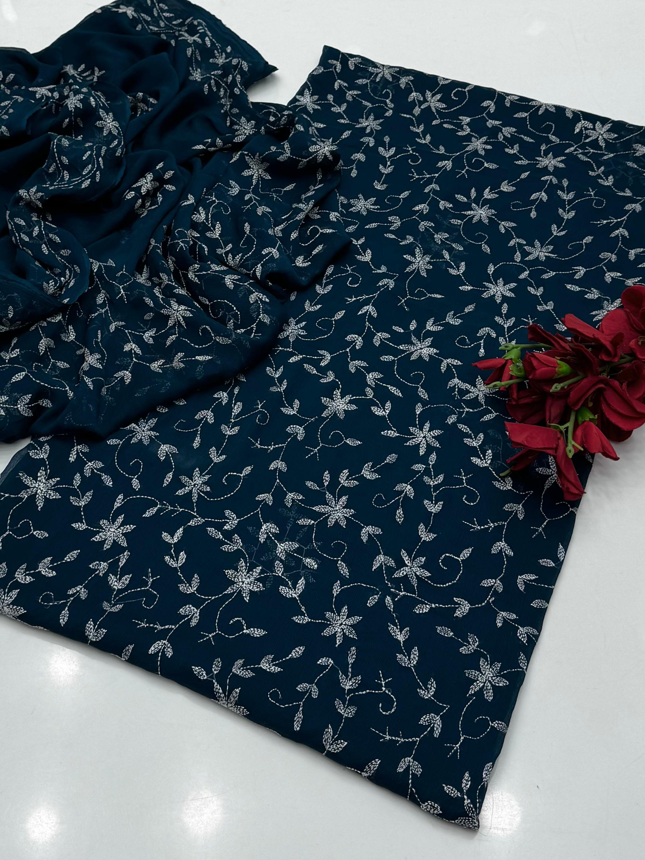 ✨ Baroque New Arrival – Un Stitched 2Pc Ladies-Coral Blue Decent Chiffon Dress ✨JPO1027