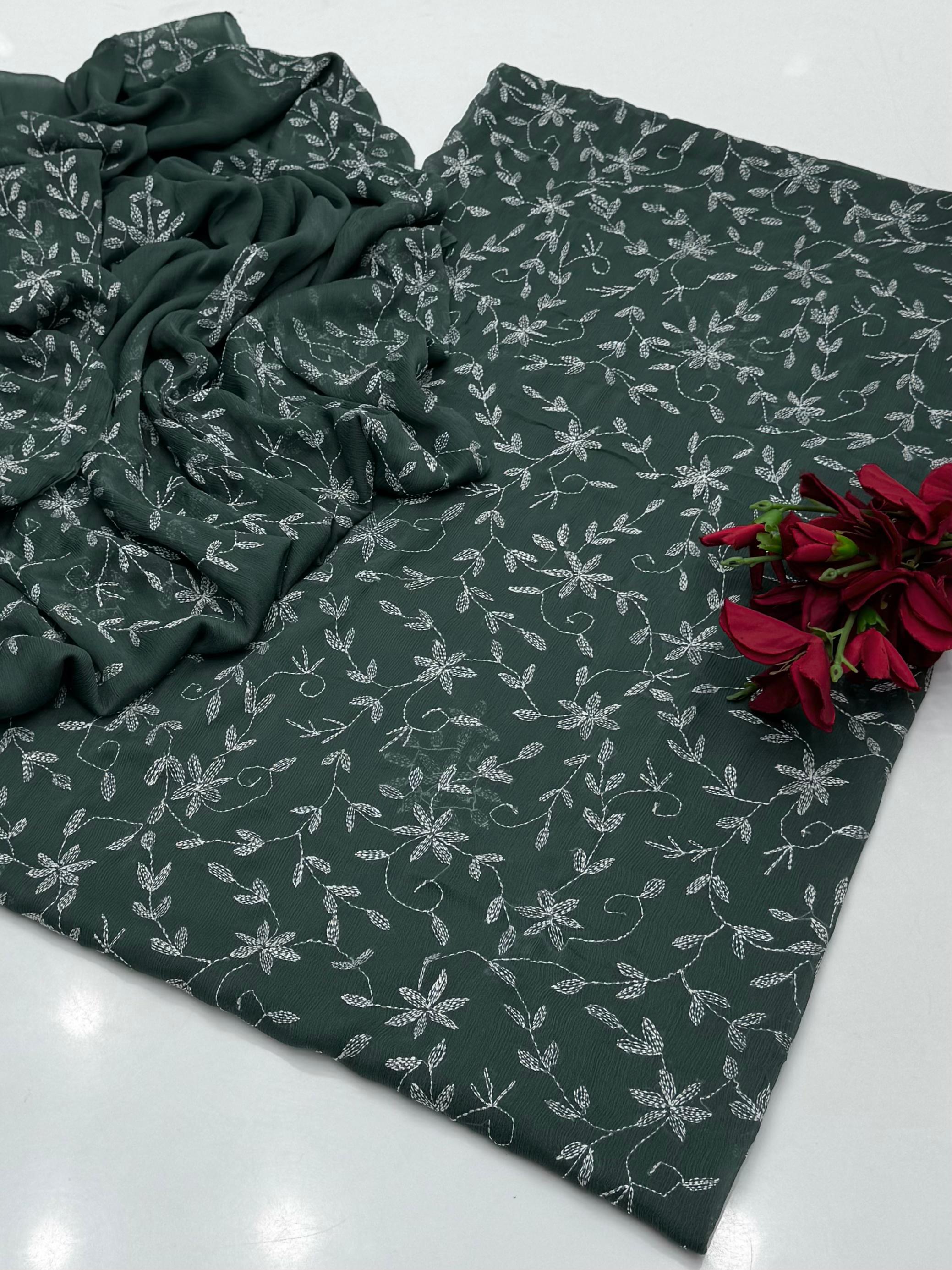 ✨ Baroque New Arrival – Un Stitched 2Pc Ladies-Olive Green Decent Chiffon Dress ✨JPO1026