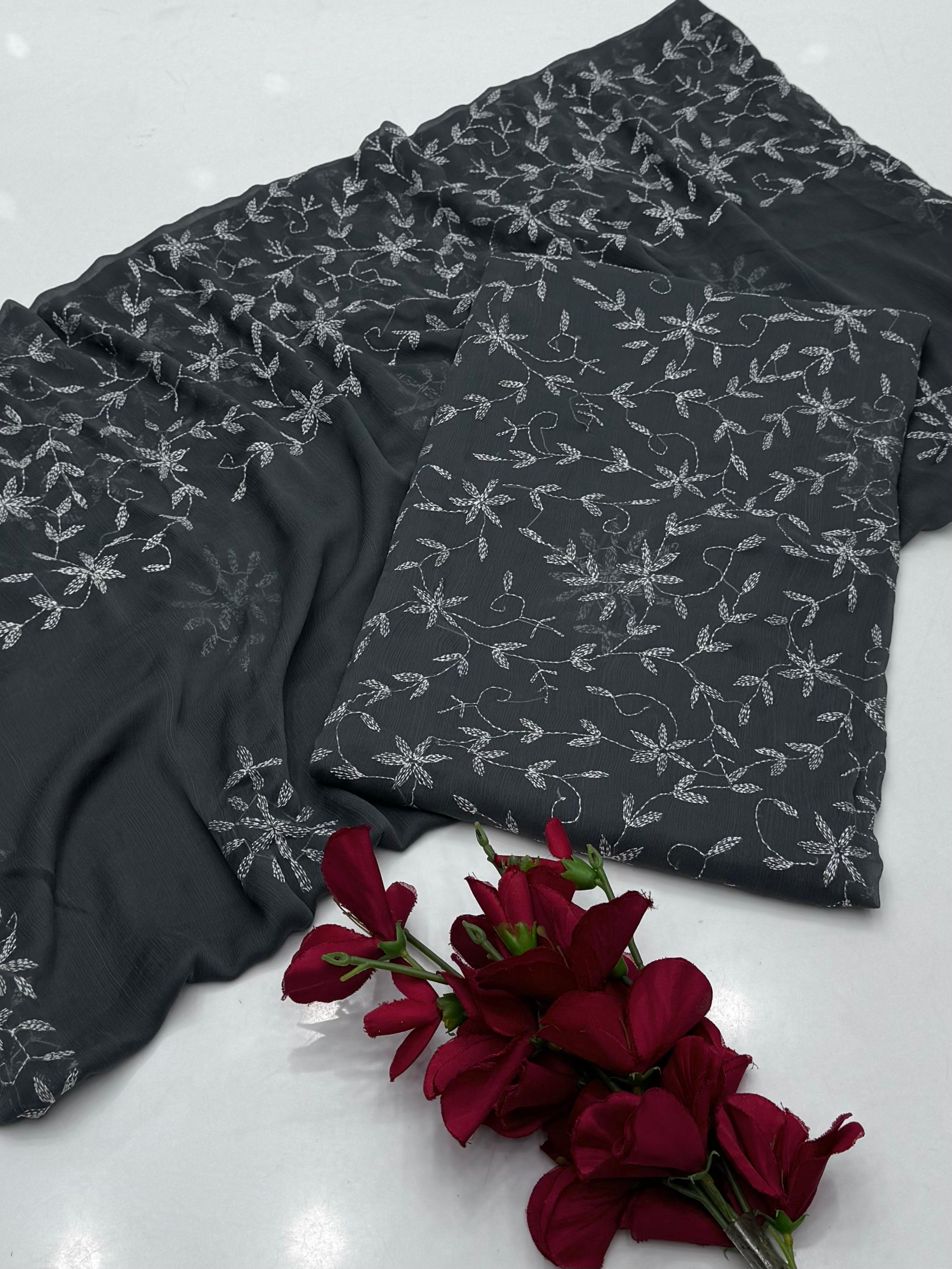 ✨ Baroque New Arrival – Un Stitched 2Pc Ladies-Dark Grey Decent Chiffon Dress ✨JPO1035