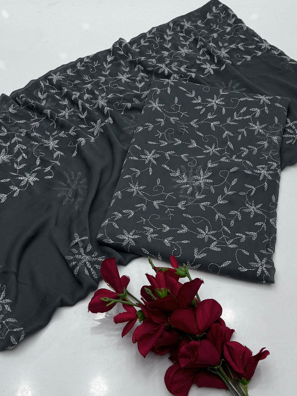 ✨ Baroque New Arrival – Un Stitched 2Pc Ladies-Dark Grey Decent Chiffon Dress ✨JPO1035